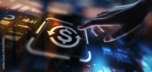 Photos Cash Flow Monitoring Inflows and Outflows, projection on a virtual screen, Business and Technology Concept