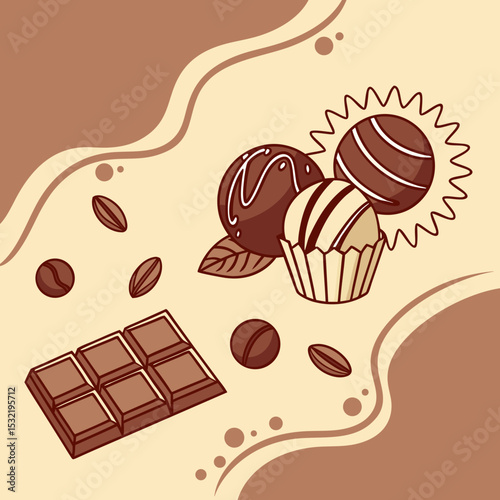 illustration of chocolate with hazelnuts