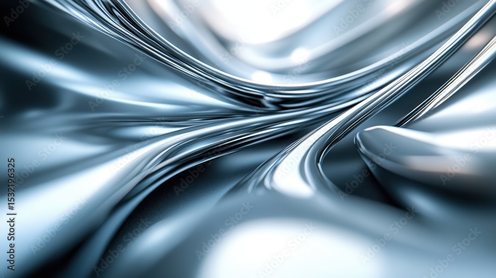 Obraz premium Metallic abstract design showcasing smooth curves and reflective surfaces in a futuristic setting