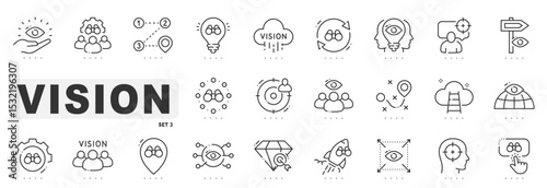 Set of vision related line icons. Eye, look, binocular etc. Editable stroke. Set 3
