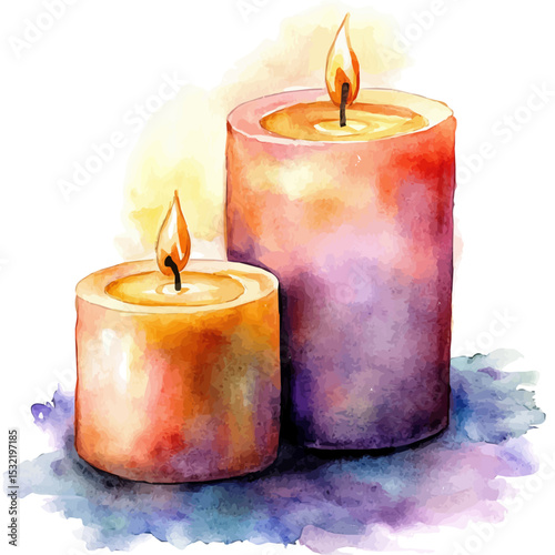 Wedding Candles, watercolor illustration vector, isolated on a white background.