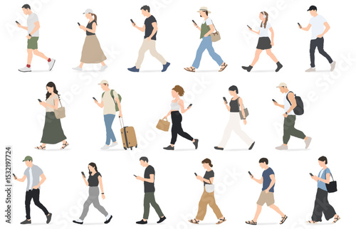 People Using Smartphones – Japanese Daily Life Scene Set