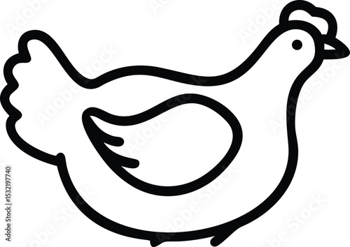A minimalistic chicken animal icon features bold outlines creating a simple poultry illustration