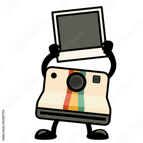 polaroid camera cartoon action pose