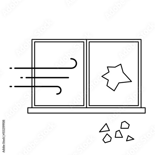 強風で窓が割れたイラスト