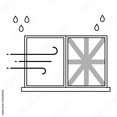 窓にテープを貼って台風対策するイラスト
