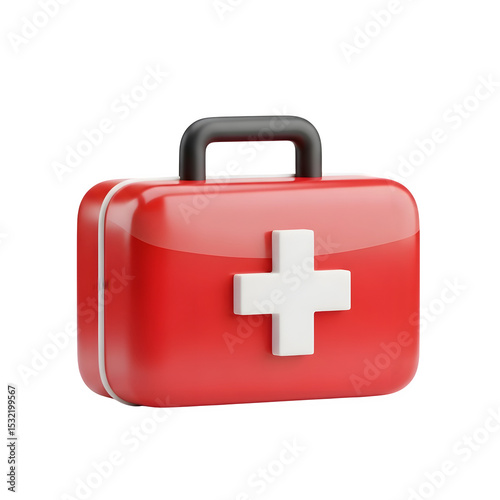 3D Red First Aid Kit Icon - Medical Emergency Box & Healthcare Symbol, Isolated on Transparent Background PNG