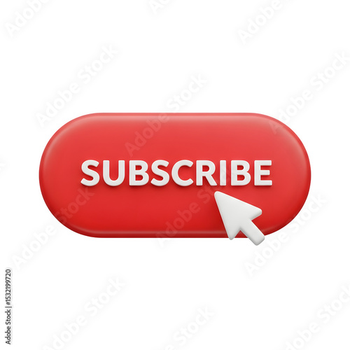 3D Subscribe Button with Cursor - Red Call to Action for Social Media & Newsletter, Isolated on Transparent Background PNG