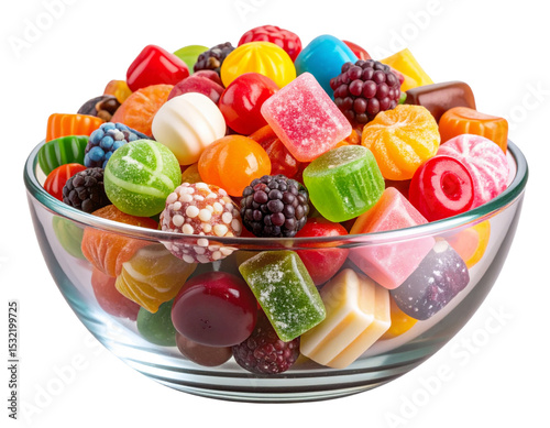  Colorful Candies in Glass Bowl isolated on transparent background