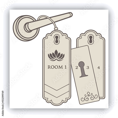 This door hanger mockup features a contemporary design showcased on a chic door in a polished studio, ideal for highlighting branding ideas and marketing materials.