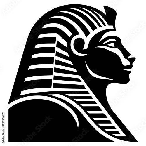 Ancient Egyptian pharaoh mask vector logo featuring iconic black and white silhouette with hieroglyphic-inspired details