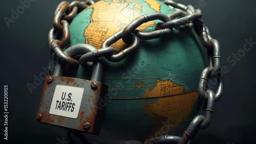 U.S. tariffs impact on global trade represented by chained globe and padlock symbolizing restrictions