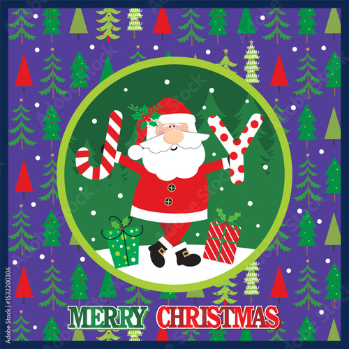 Christmas Joy Santa Claus with Gifts and Festive Greetings