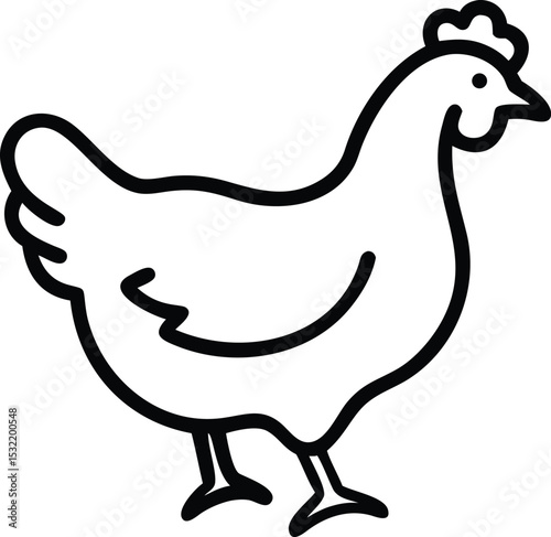 Simple outline shows a standing chicken with clear, defined edges looking toward the right