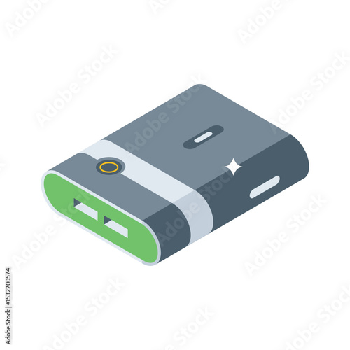 A sleek isometric icon showing charging bank power source
