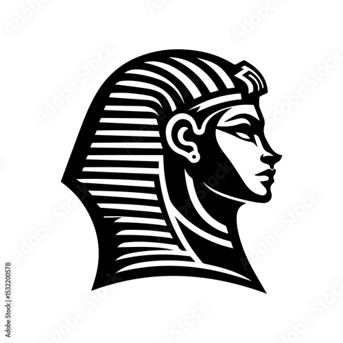 Minimalist Egyptian royalty logo showcasing stylized pharaoh mask silhouette with cultural symbolism in black and white