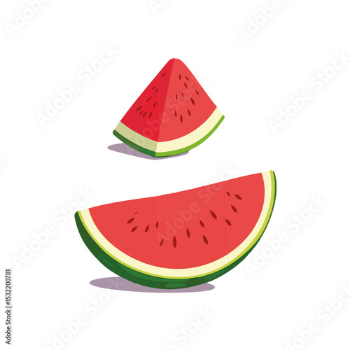 Flat Watermelon Slice and Whole Fruit in Bright Summer Colors