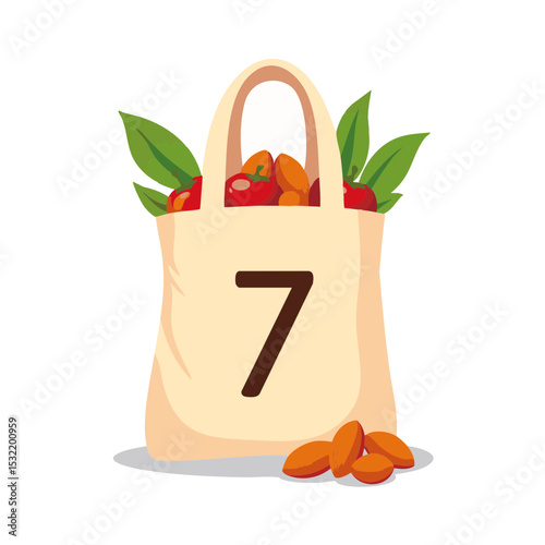 Flat Canvas Tote Bag with Leafy Greens, Zero Waste Icon