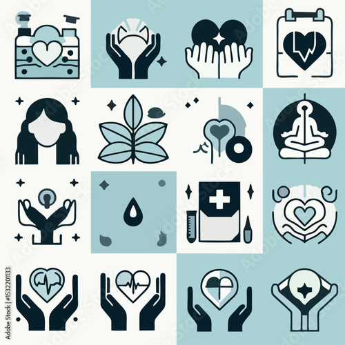 Self-Care and Mental Health Icons – Modern Vector