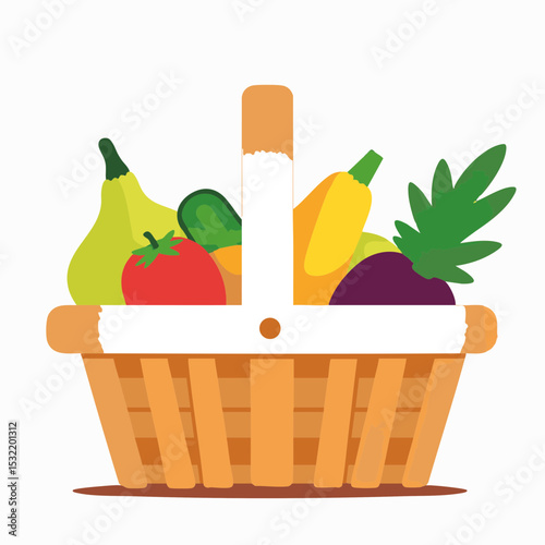 Flat Basket with Fruits and Vegetables, Natural Summer 