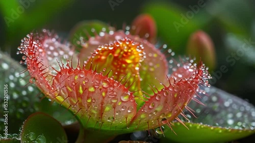 close up view of a Venus flytrap plant with clear detail view