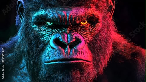 Majestic gorilla with glowing eyes and detailed facial features