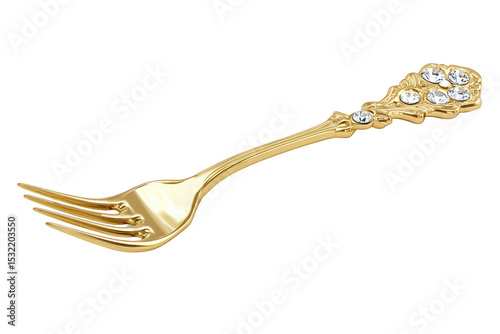 Ornate gold fork with crystal accents isolated on transparent background