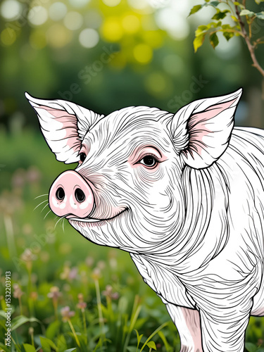 Beautiful Pig Coloring Page, Perfect For your Project and Creations, Ai Generative