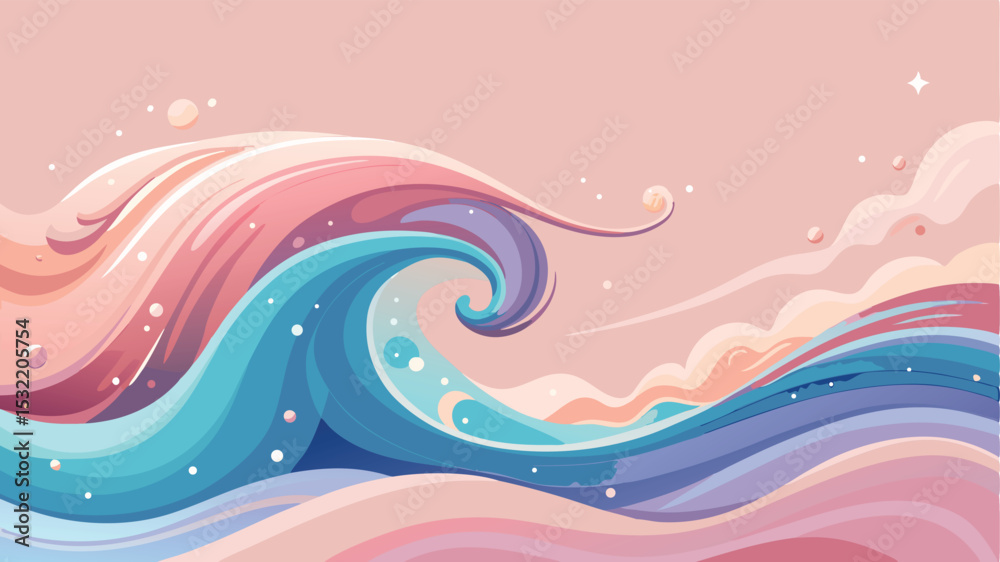Fototapeta premium Abstract background with waves in pink and blue colors. Vector illustration.