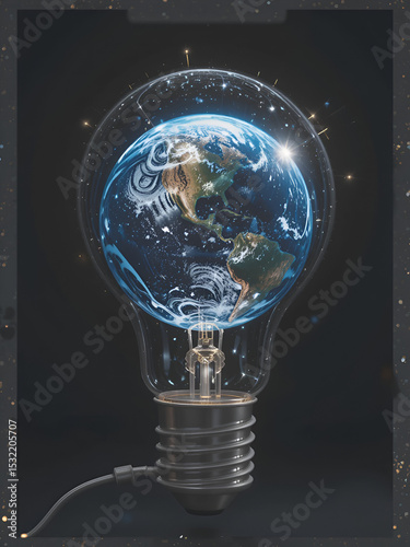 A flashing electric lamp inside which the planet earth rotates on a black background. The concept of actualizing the salvation of the planet. Cg