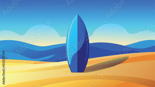 Surfboard on the beach. Vector illustration of a surfboard on the beach.