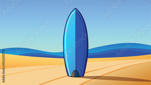Surfboard on the beach with blue sky. Vector illustration.
