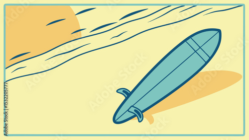 Surfboard on the beach. Vector illustration in flat style.