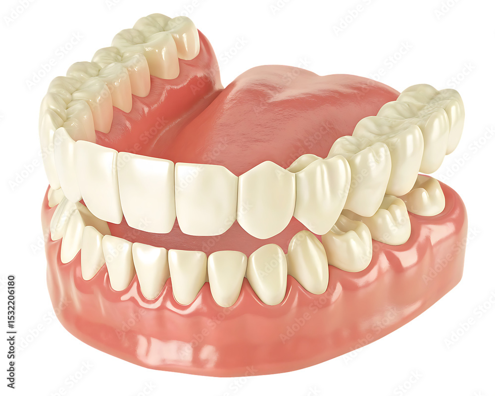 Obraz premium Realistic 3D render of human teeth and gums, full dental anatomy model isolated on transparent background.PNG