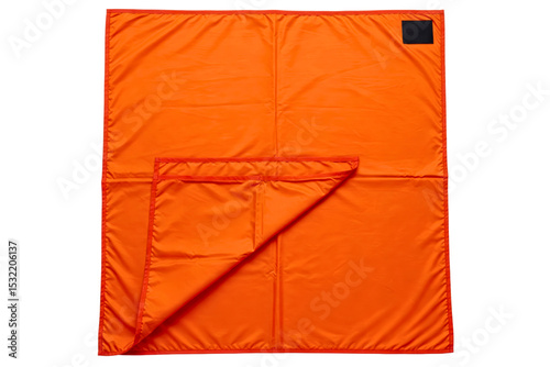 Folded bright orange square fabric piece isolated on a transparent background