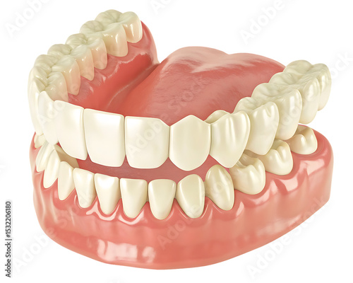  Realistic 3D render of human teeth and gums, full dental anatomy model isolated on transparent background.PNG