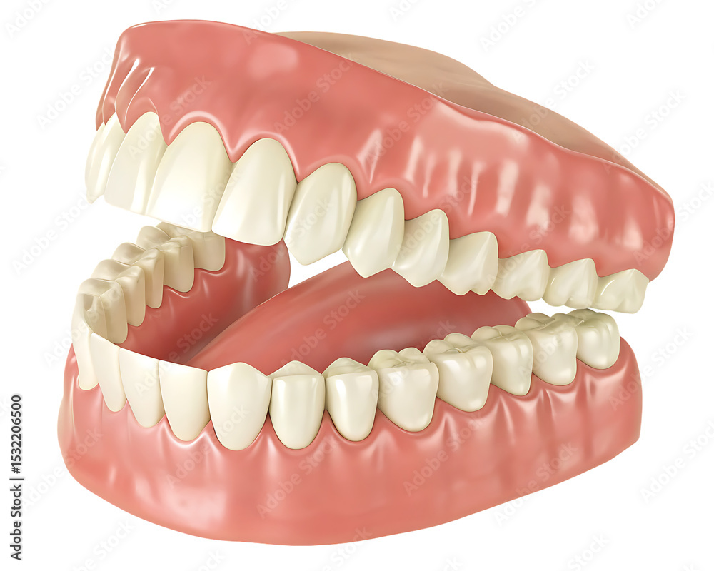 Obraz premium Realistic 3D render of human teeth and gums, full dental anatomy model isolated on transparent background.PNG