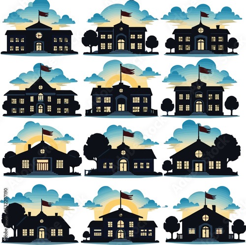 School Building with Flag
