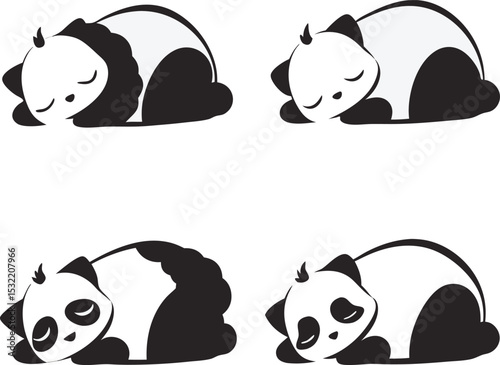 Four sleeping panda bears cartoon illustration perfect for childrens designs and educational materials representing peaceful sleep and relaxation