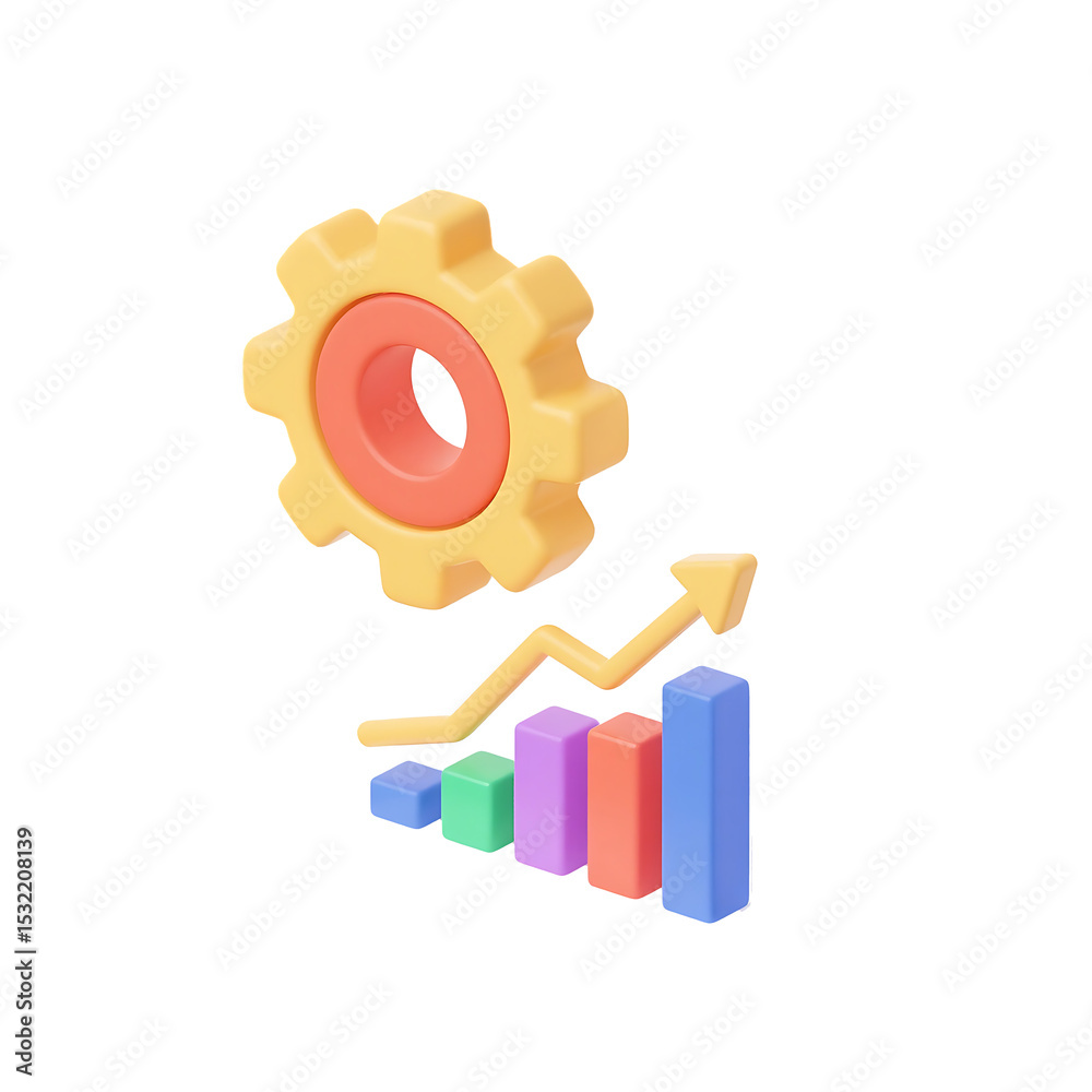 Obraz premium 3d render gear and growth chart isolated on transparent background