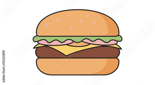 Minimalist flat vector of minimalist burger on a clean white background
