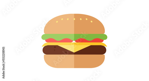 Isometric view of minimalist burger, minimalist flat design, soft shadows