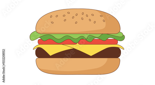 Flat vector of minimalist burger on a white background, minimal color palette, clean style