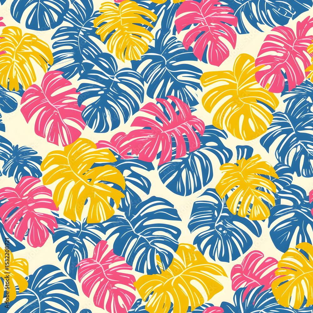 Fototapeta premium Vibrant tropical leaf pattern in bold hues