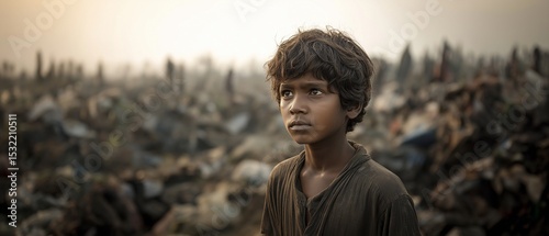 Child in poverty at landfill site.