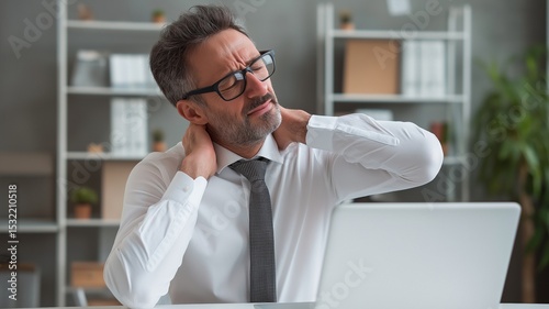 Office worker suffering from neck pain.