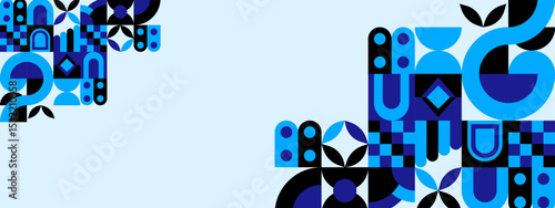 Blue abstract banners with geometric shapes