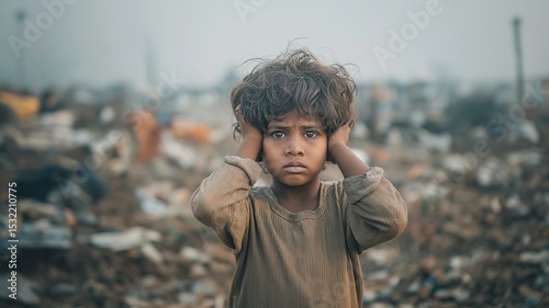 Child in poverty at landfill site.