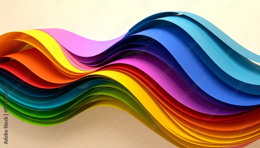 Fototapeta premium Vibrant Rainbow Paper Waves Abstract Background Design.
