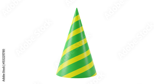 A festive party hat in vibrant green and yellow stripes ready to celebrate joyful occasions on transparent background